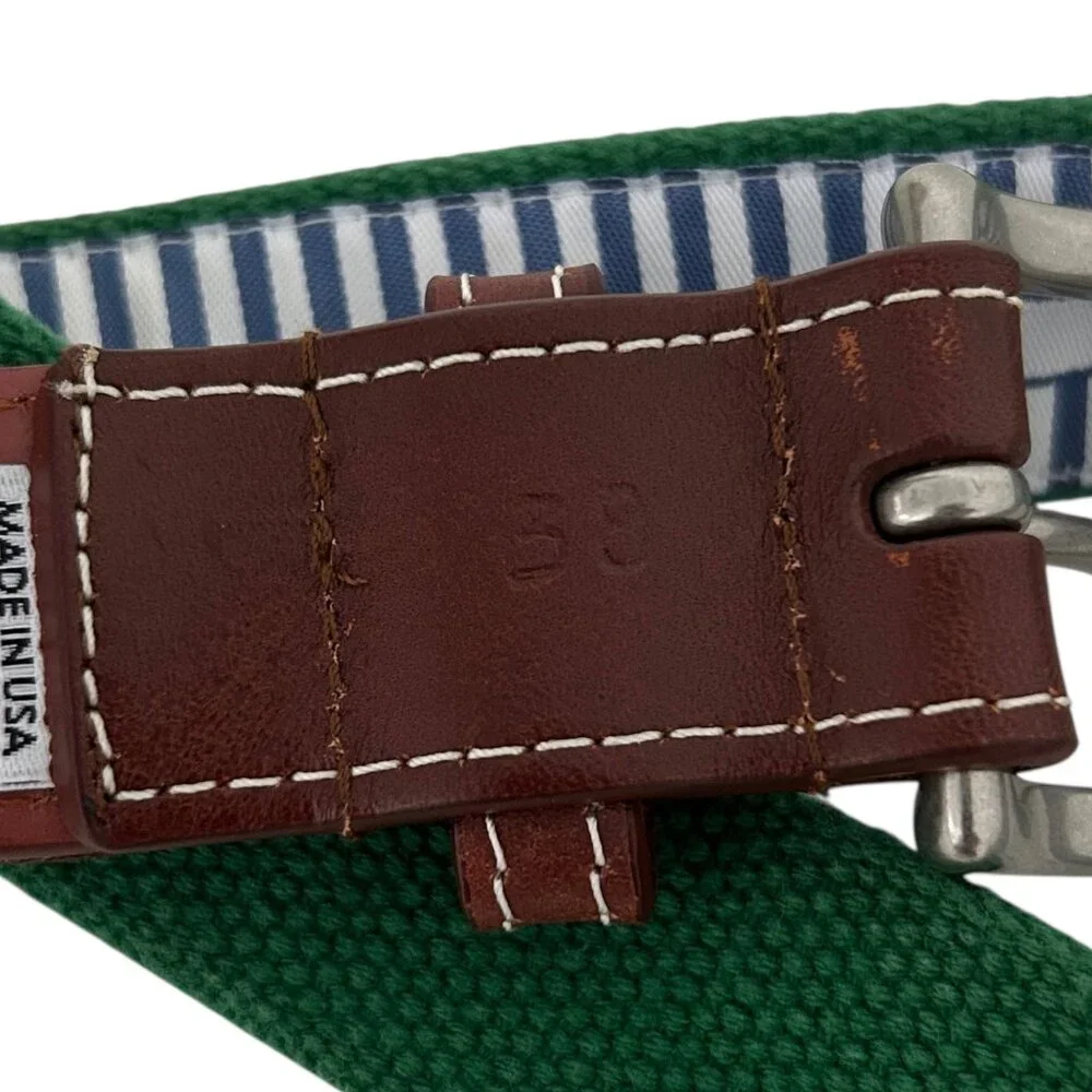 J.T. Spencer Leather Canvas Embroidered Green Belt Size 38